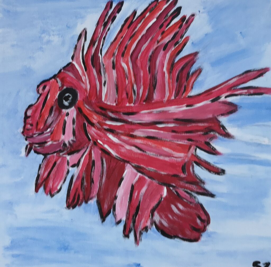 Bild eines Feuerfisches auf blauem Hintergrund