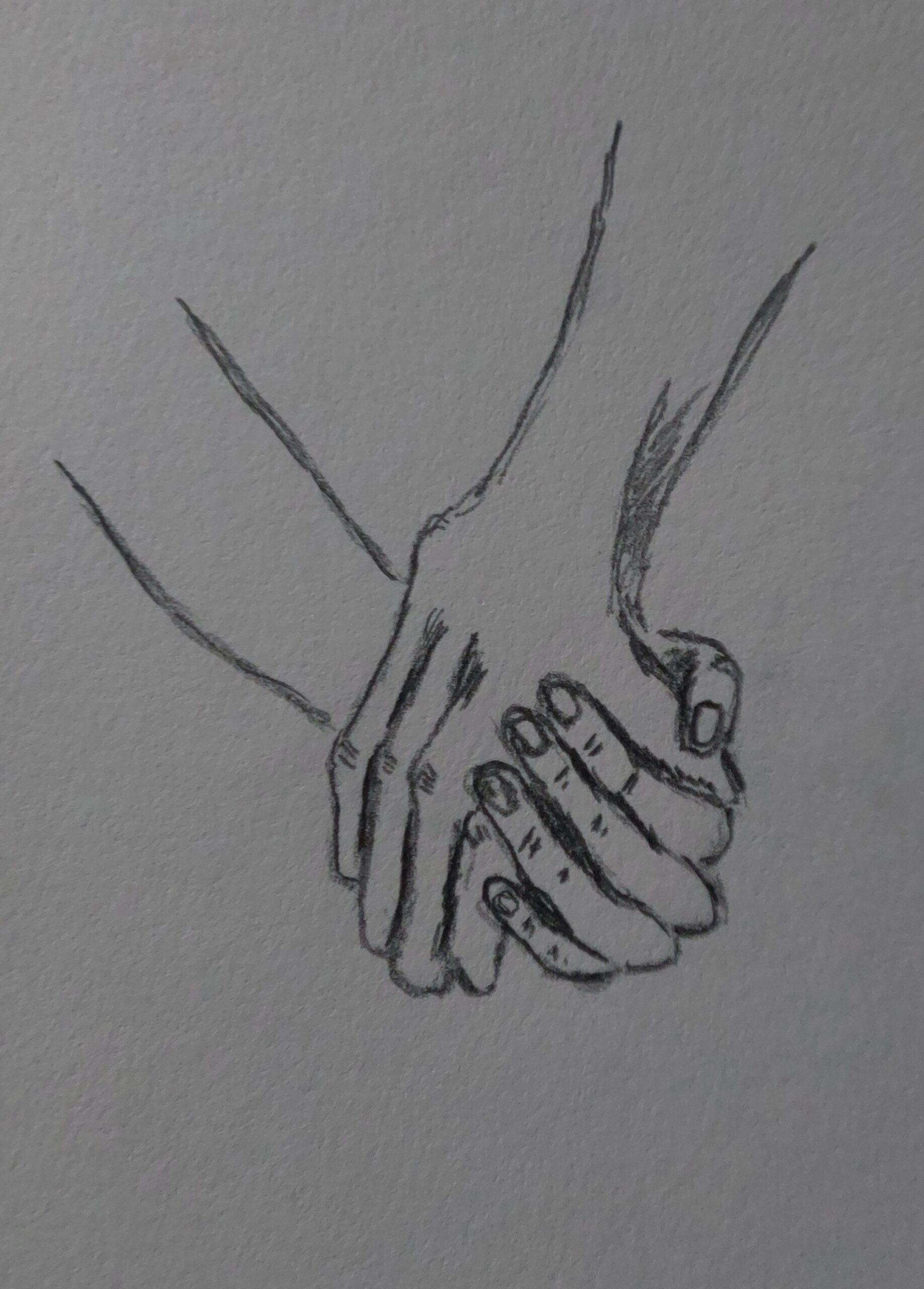 Skizze von zwei Händen die sich halten